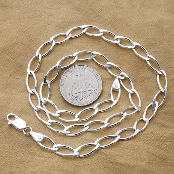 Sterling Silver Large Link Chain, Real Solid Silver Stamped 925 Italy, 18 inch - Picture 2 of 9